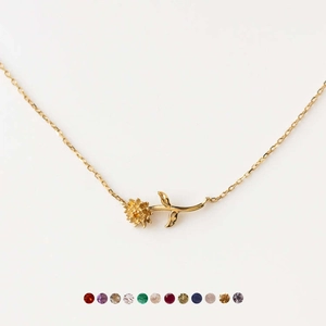 18K gold plated necklace with 3D flower pendant and 12 colorful birthstone options