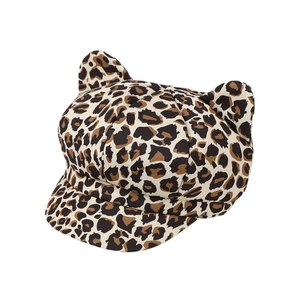Fashionable leopard print newsboy cap with cat ear details and a vintage octagonal shape