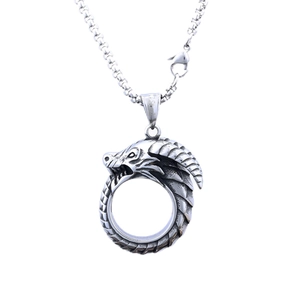 Retro stainless steel dragon totem ring pendant necklace with antique silver finish