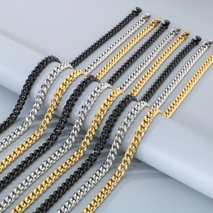 Classic 10mm stainless steel Cuban link chains in gold, silver, and black finishes