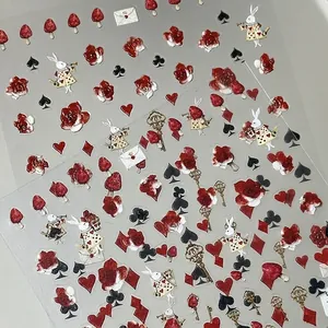 Adesivi per unghie a rilievo Alice nel Paese delle Meraviglie con conigli e rose