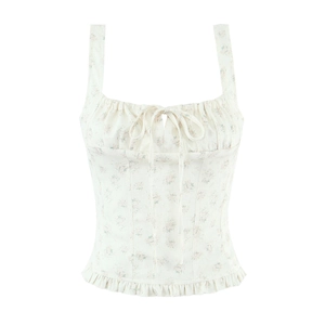 Canotta Camisole Floreale Stile Francese Con Scollo Quadrato E Orlo A Volant E Dettaglio Coulisse Per Donna