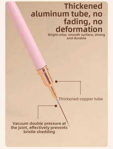 Detail of pink nail art brush with reinforced rose gold copper tube and vacuum dual-pressure