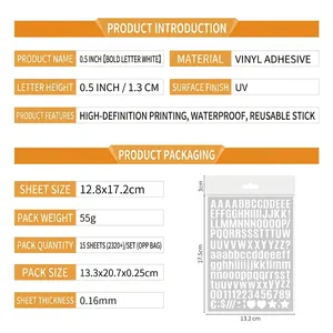 Detailed view of 0.5-inch waterproof white vinyl letter stickers for scrapbooking decor