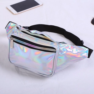 Women Holographic Laser Waist Bag Shiny Rainbow PU Leather Fanny Pack Double Zipper Adjustable Strap Outdoor Sports