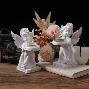 European white resin angel candle holders for romantic dining and home atmosphere