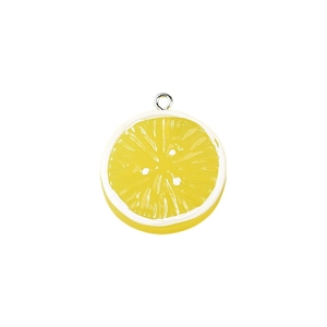 Vibrant resin lemon slice charm pendant with silver metal loop on white background