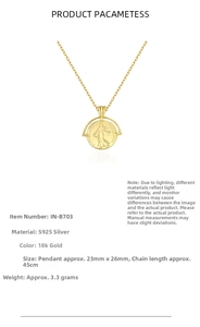 Detailed specs of S925 sterling silver 18k gold coin necklace with queen relief pendant