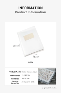 Size chart for nail sticker album with 20 pages and 40 slots for easy storage