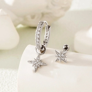 Titanium Steel Star Ear Cartilage Stud Earring With Zircon Copper Starburst Hoop Piercing Jewelry For Women Men