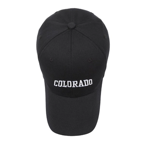 Classic black cotton baseball cap featuring white COLORADO embroidery in a front view