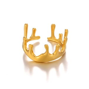 Irregular 18K gold plated lava ring with fluid crown and antler melting design