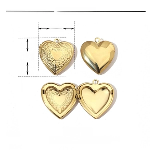 Golden stainless steel heart locket technical specifications with 23mm by 25mm dimensions