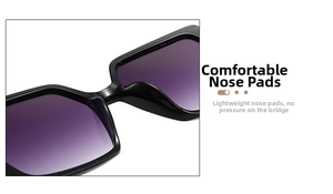 Detail of comfortable integrated nose pads on black square frame gradient sunglasses