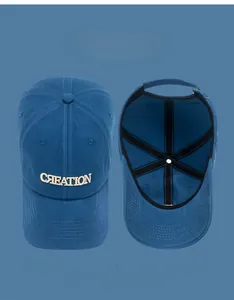 Detail of cotton baseball cap featuring 3D CREATION embroidery and 8 trendy color options