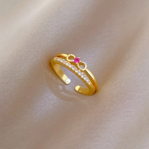 Adjustable Bowknot Ring Brass Gold Plated Red White Zircon Layered Elegant Fashion Jewelry For Women