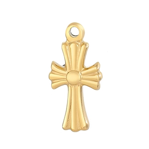 Polished gold titanium steel punk cross pendant for men and women on white background