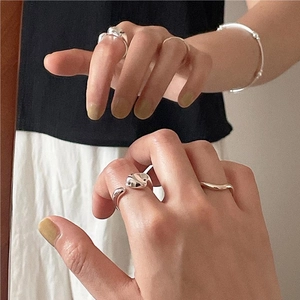Minimalist 925 sterling silver irregular heart ring and thin chain bracelet set for women