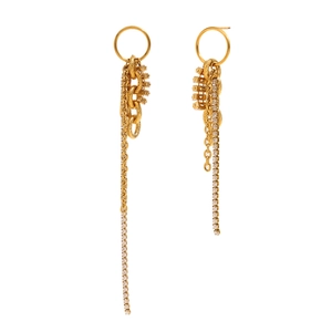 Boucles d'oreilles pendantes en acier plaqué or 18K avec zircons et pompon chaîne