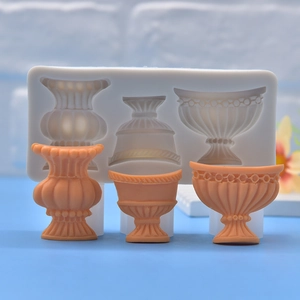 White silicone flower pot mold with three different classical miniature bottle shapes
