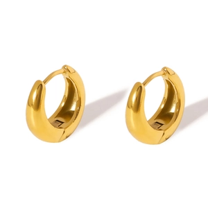 Minimalist C-shaped earrings in polished gold stainless steel on a white background