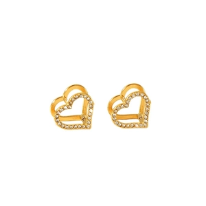 Elegant 18k gold plated heart earrings with sparkling crystals on white background