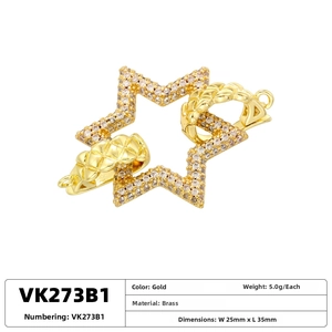 Detailed view of gold-plated brass star-shaped connector with zircon for DIY jewelry
