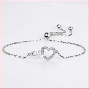 Elegant Adjustable Copper Zirconia Heart Infinity Symbol Bracelet Silver Color Box Chain Women Fashion Jewelry Gift