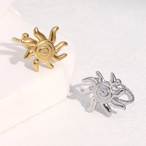 Sun Spiral Adjustable Ring Stainless Steel 18K Gold Plated Celestial Geometric Jewelry For Women Retro Style