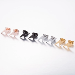 Minimalist lightning bolt stud earrings set in gold, silver, rose gold and black finish