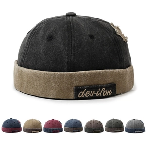 Washed Cotton Docker Hat Adjustable Distressed Miki Hat Color Block Retro Skullcap Men Women Hip Hop Streetwear