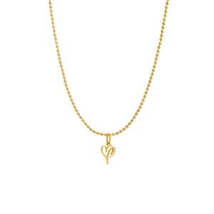 Detailed view of a gold-plated stainless steel ball chain necklace with a hollow heart pendant