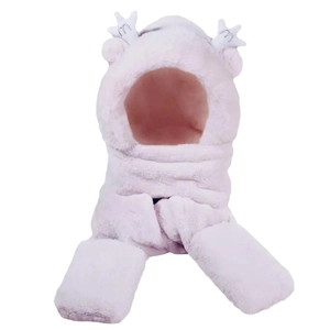 Ensemble écharpe à capuche en peluche rose avec oreilles de renne pour l'hiver