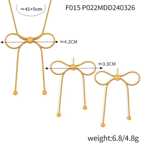 Detailed size specifications for the gold butterfly necklace and earrings set dimensions