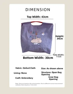 Size chart showing dimensions for the large Oxford cloth elephant embroidery tote bag