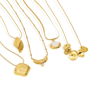 Set of five 18K gold plated stainless steel necklaces with diverse geometric pendants