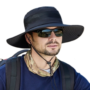 Schwarzer Outdoor Sonnenhut mit breiter Krempe und atmungsaktivem Mesh zum Wandern