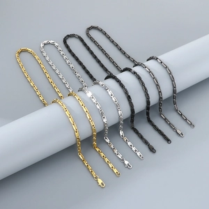 Detail view of 4.5mm U-shaped titanium steel necklaces in gold, silver, black, and dark gray