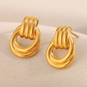 Crossover Hoop Stud Earrings 18K Gold Plated Stainless Steel Geometric Round Circle Minimalist Fashion Jewelry For Women