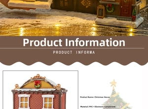 Detail of Christmas LED miniature resin house with glowing lights and brick textures