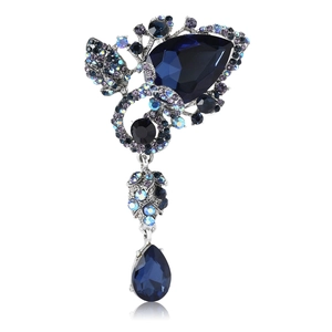 Vintage Alloy Teardrop Rhinestone Brooch For Women Luxury Floral Crystal Waterdrop Lapel Pin Jewelry Accessory For Party Wedding