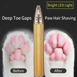 Tondeuse électrique pour pattes d'animaux avec lampe LED affichant les résultats avant après