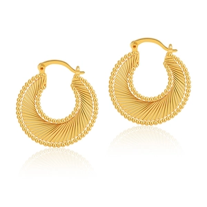 Vintage 18K gold-plated brass hoop earrings with spiral texture and beaded edges