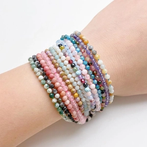 Colorful 3mm natural stone faceted beads handcrafted into a multi-layer beaded bracelet