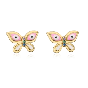 18K gold plated copper butterfly earrings with colorful enamel and sparkling zircons
