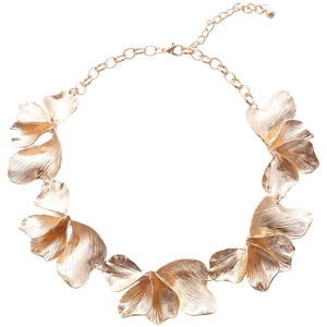 Golden flower petal necklace with textured metal finish and adjustable lobster clasp