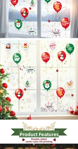 Detailed view of double-sided UV printed Christmas balloon stickers with festive icons