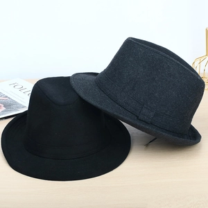 Classic men's wool fedora hats in black and dark grey for autumn and winter outdoor warmth