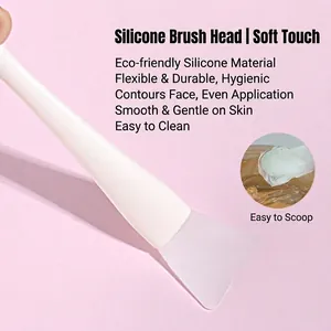 Silicone face mask brush with soft paddle head for smooth facial skin care application