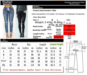Tableau des tailles détaillé pour jean slim taille haute avec mesures taille et hanches